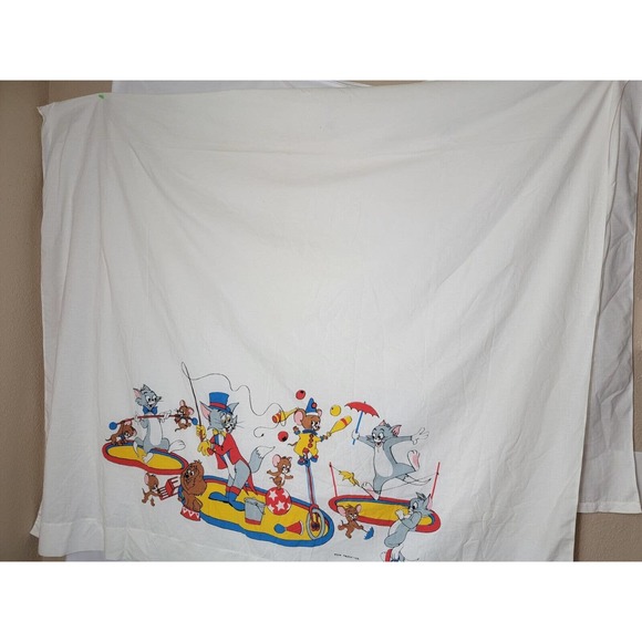 Vintage Tom And Jerry Circus Bed Sheet Made in USA 63"x104" 50/50 VTG Retro